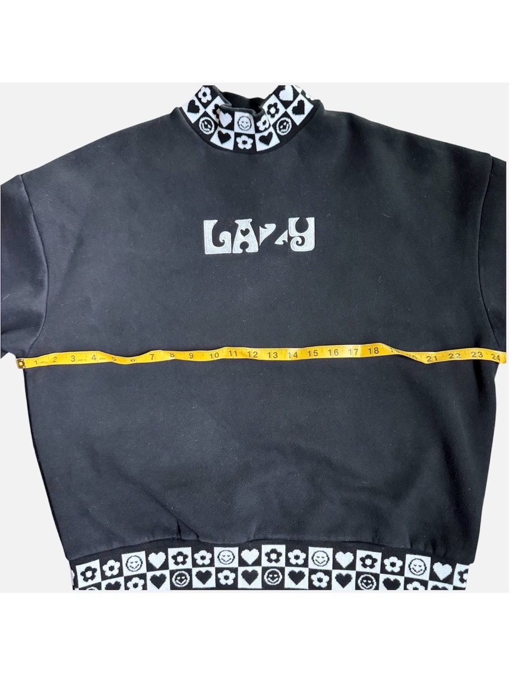 Lazy Oaf Black Sweatshirt Hearts Monochrome Mockneck y2k Women’s Small Medium - Picture 9 of 9